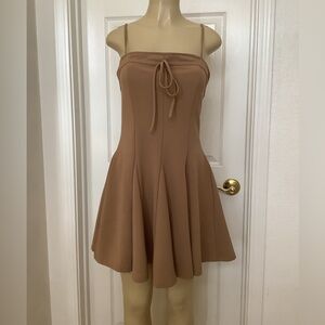 SHEIN Camel Tie-Front Flared Mini Dress